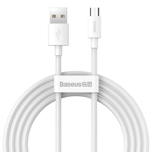 Baseus Simple Wisdom Data Cable Kit USB to Micro 2.1A (2PCS/Set) 1.5m White - Image 2