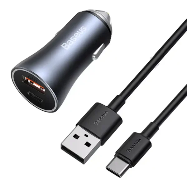 Baseus Golden Contactor Pro Car Charger USB + USB-C, QC4.0+, PD, SCP, 40W (gray) + CabelUSB do USB-C 1m (black) - Image 3