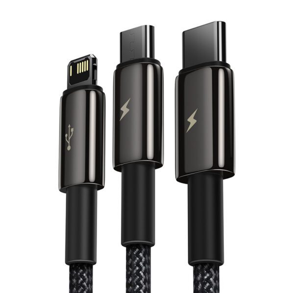 USB cable 3in1 Baseus Tungsten Gold, USB to micro USB / USB-C / Lightning, 3.5A, 1.5m (black) - Image 3