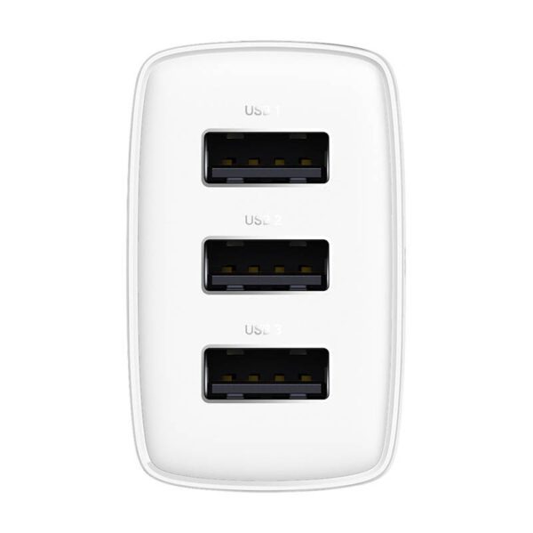 Baseus Compact Quick Charger, 3x USB, 17W (White) - Image 2