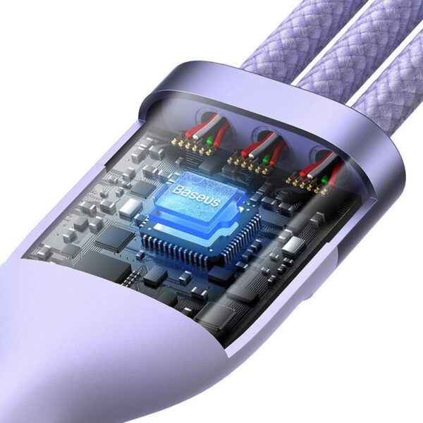 Kabel USB 3w1 Baseus Flash Series 2, USB-C + micro USB + Lightning, 100W, 1.5m (fioletowy) - Image 5