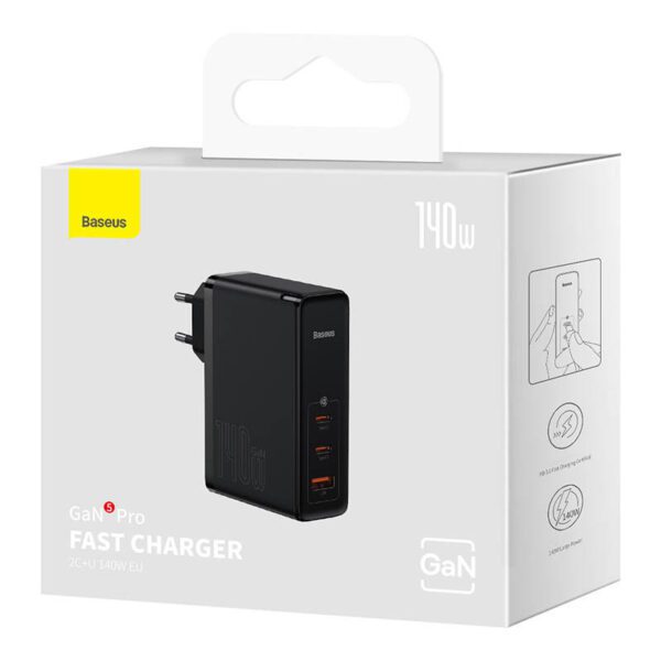 Wall charger Baseus GaN5 Pro 2xUSB-C + USB, 140W (black) - Image 5