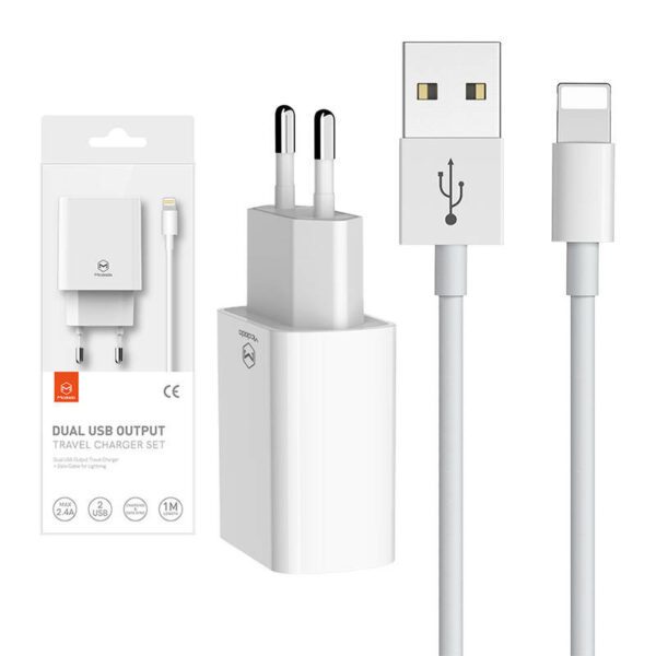 Dual USB charger Mcdodo CH-6720 (EU) Lightning 1m Travel set (white) - Image 5