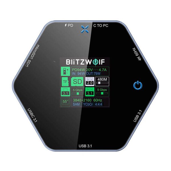 Blitzwolf 8in1 docking station BW-TH16 USB 100W LCD Smart Display - Image 2