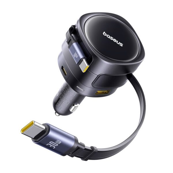 Baseus Enjoyment Max car charger with USB-C+USB-C cables and USB-A+USB-C ports 90W Black - Image 2