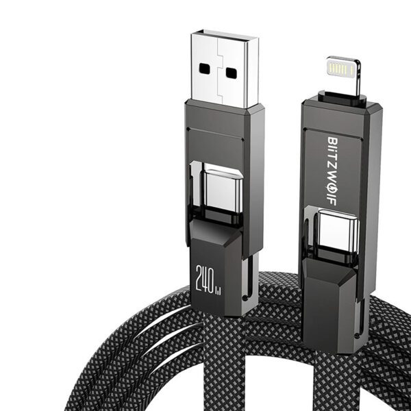 Blitzwolf BW-HDC7 4-in-1 USB+C+Lightning cable 240W 1.2m (black) - Image 2