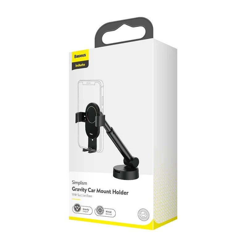 Gravity car mount for Baseus Tank phone with suction cup (black) - Image 6