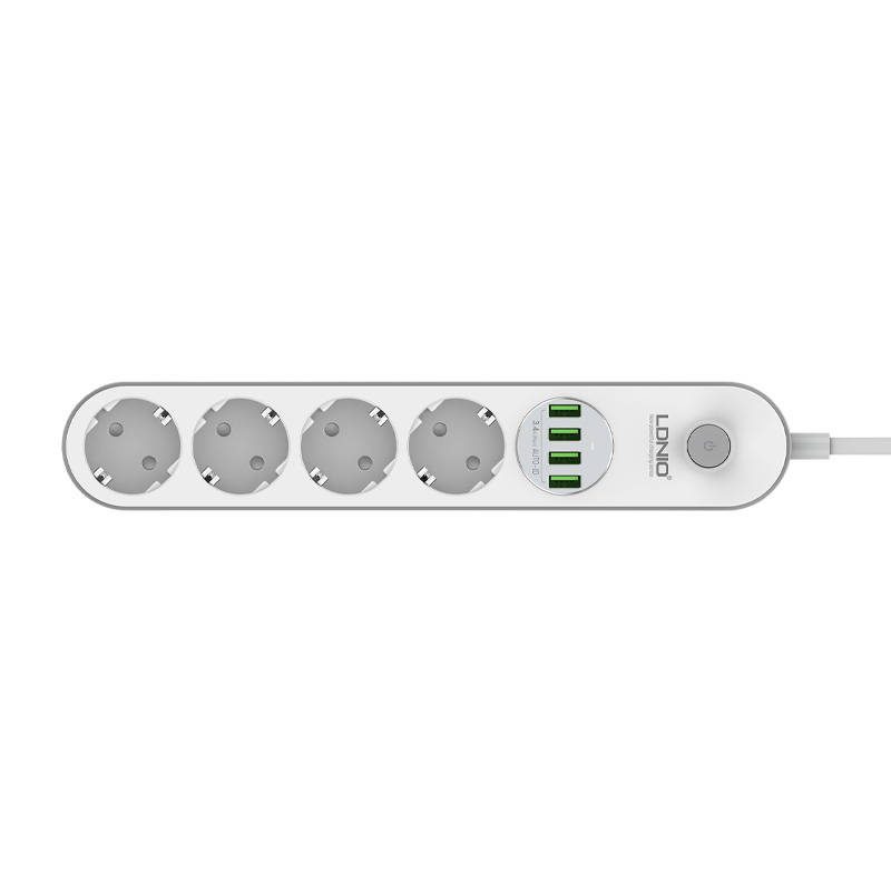 Power strip with 4 AC sockets, 4x USB, LDNIO SE4432, 2m (white) - Image 2