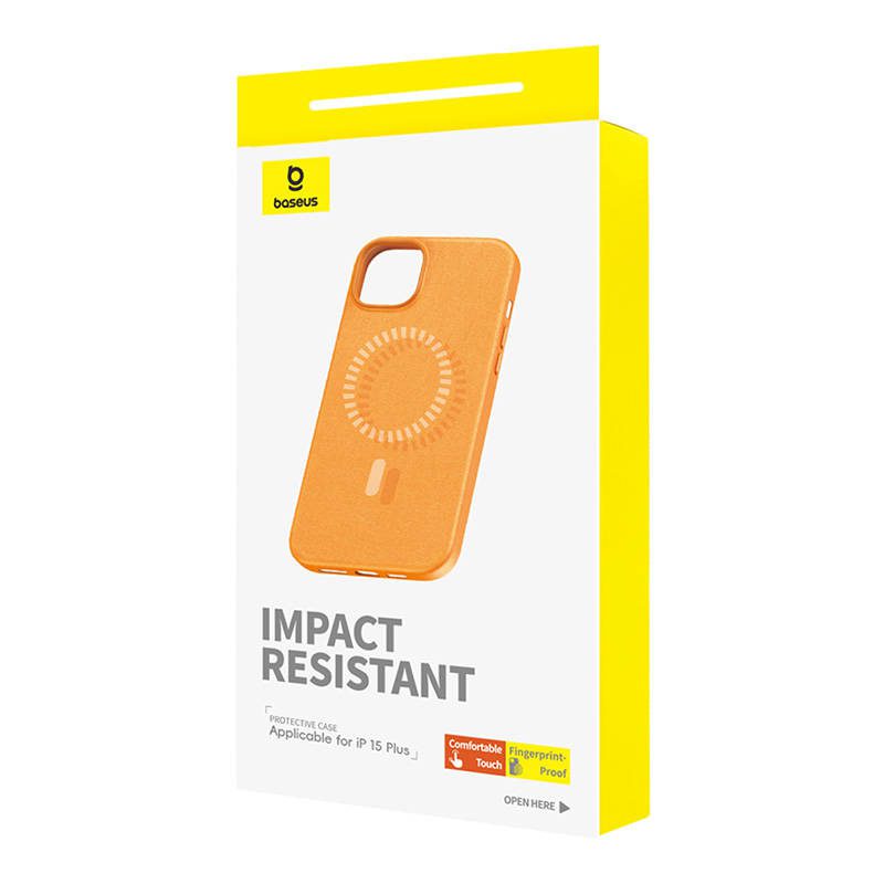 Magnetic Phone Case for iPhone 15 Plus Baseus Fauxther Series (Orange) - Image 3