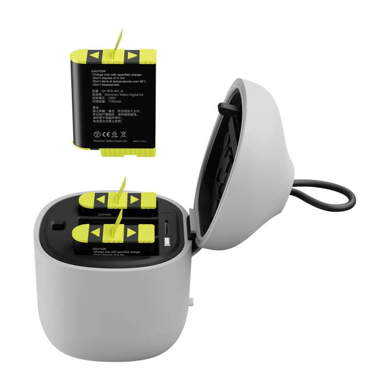 Telesin Allin box triple-channel charger + 3 batteries for GoPro Hero 12 / 11 / 10 / 9 (yellow) - Image 3
