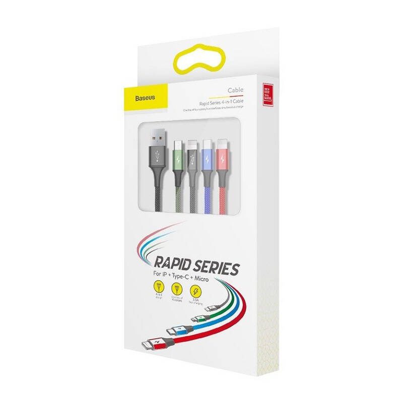 Baseus Fast USB cable 4in1 USB-C / 2x Lightning / Micro 3,5A 1,2m - black - Image 3