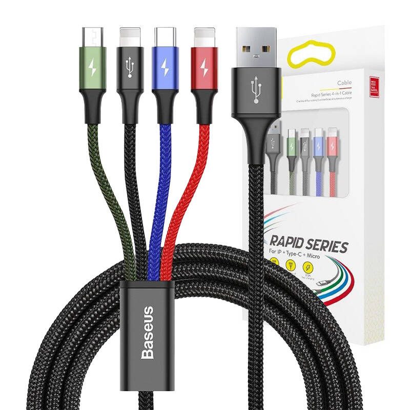 Baseus Fast USB cable 4in1 USB-C / 2x Lightning / Micro 3,5A 1,2m - black - Image 4