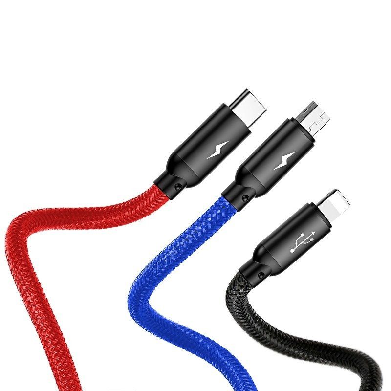 Baseus 3in1 Cable USB-C / Lightning / Micro 3,5A 0,3m (Black) - Image 4