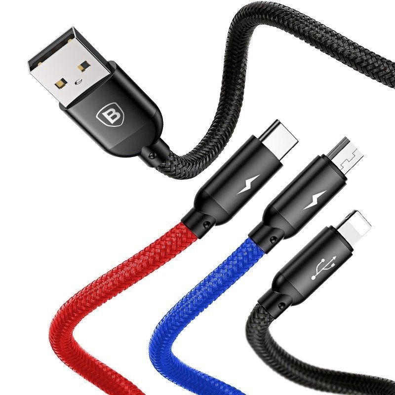 Baseus 3in1 Cable USB-C / Lightning / Micro 3,5A 0,3m (Black) - Image 2