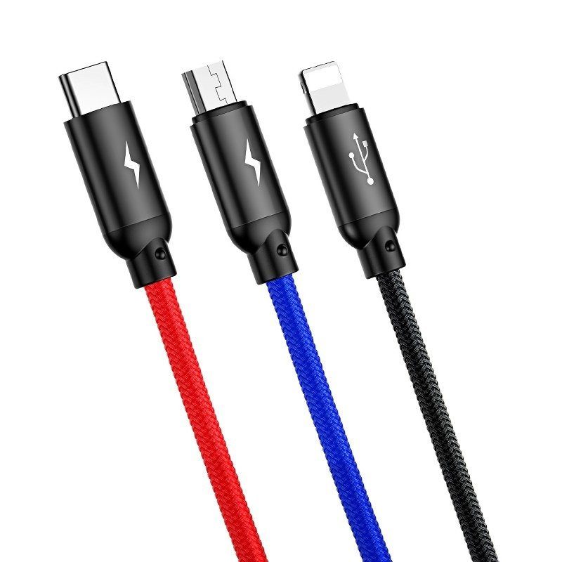 Baseus 3in1 Cable USB-C / Lightning / Micro 3,5A 0,3m (Black) - Image 3