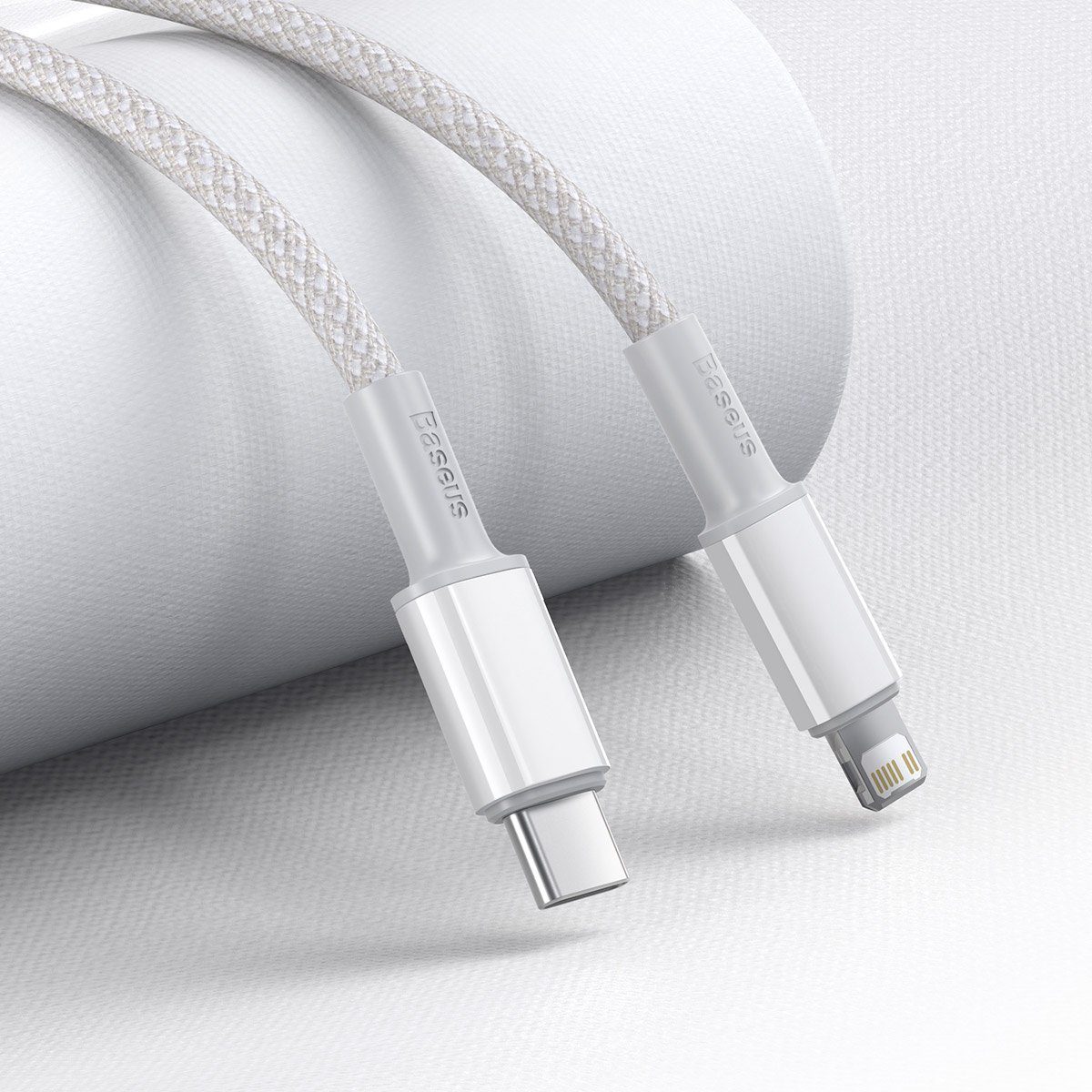 USB-C to Lightning Baseus High Density Braided Cable, 20W, PD, 2m (white) - Image 4