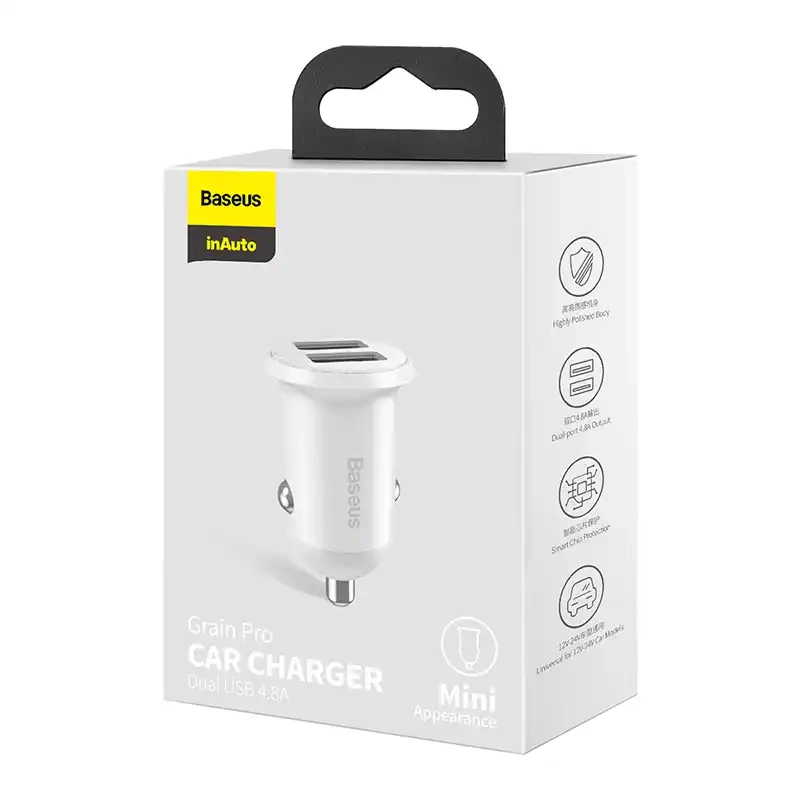 Baseus Grain Pro Car Charger 2x USB 4.8A (white) - Image 5