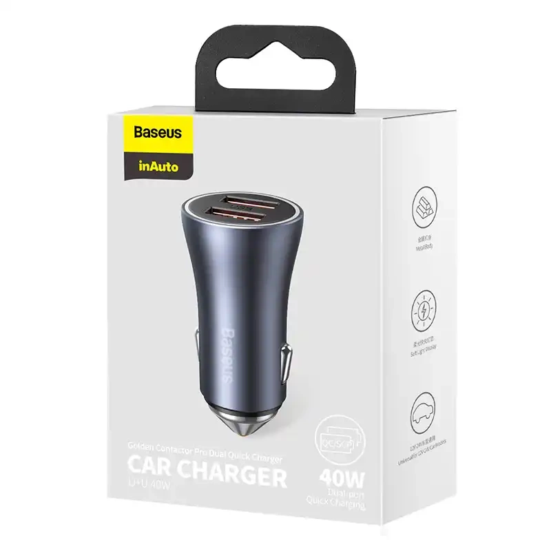 Baseus Golden Contactor Pro car charger, 2x USB, 40W (gray) - Image 6