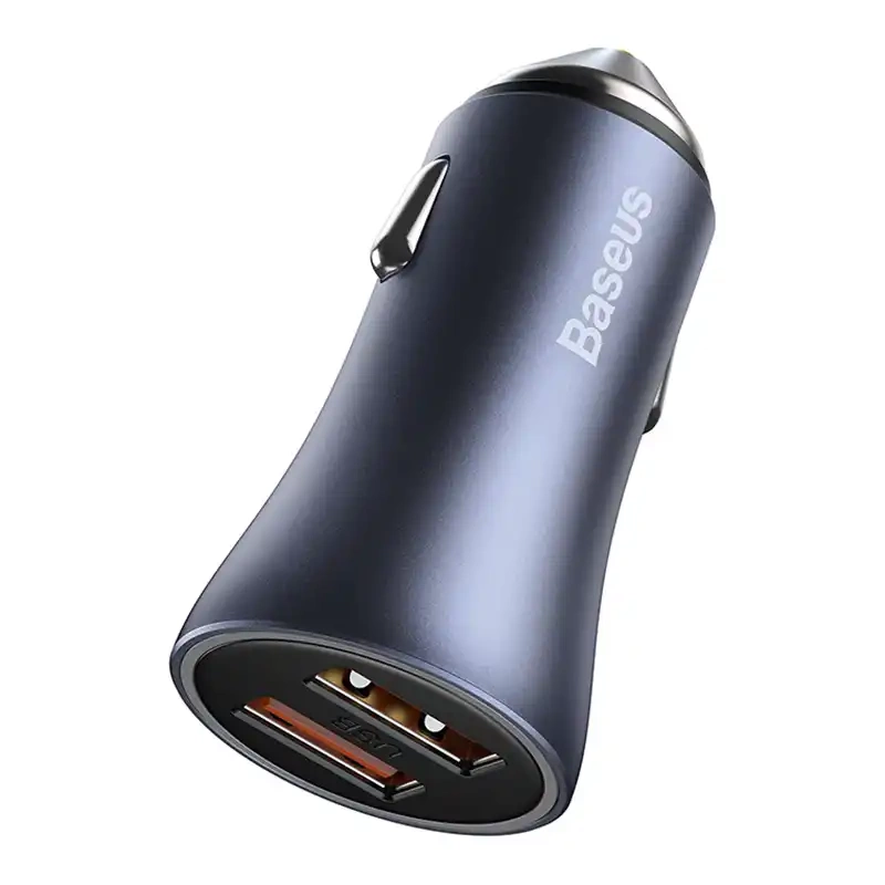Baseus Golden Contactor Pro Car Charger 2x USB, 40W (gray) + Cable USB to USB-C 1m (black) - Image 6