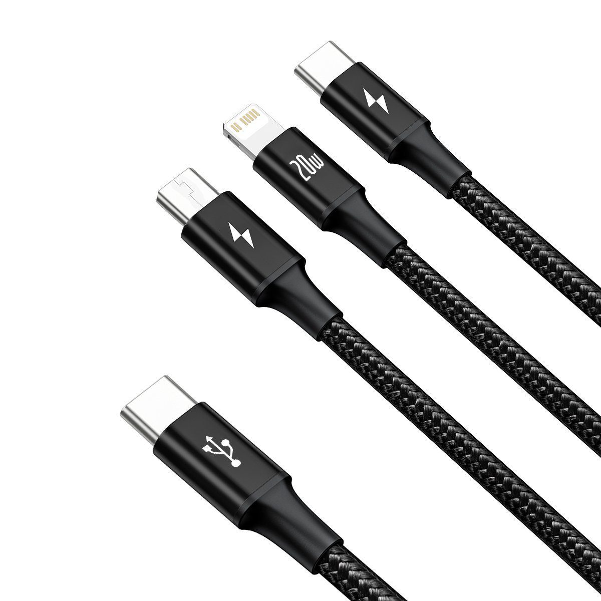Baseus Rapid Series 3-in-1 cable USB-C For M+L+T 20W 1.5m Black - Image 2