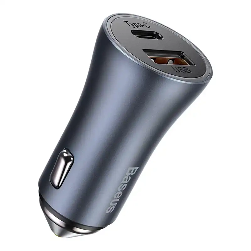 Baseus Golden Contactor Pro Car Charger USB + USB-C, QC4.0+, PD, SCP, 40W (gray) + CabelUSB do USB-C 1m (black) - Image 2