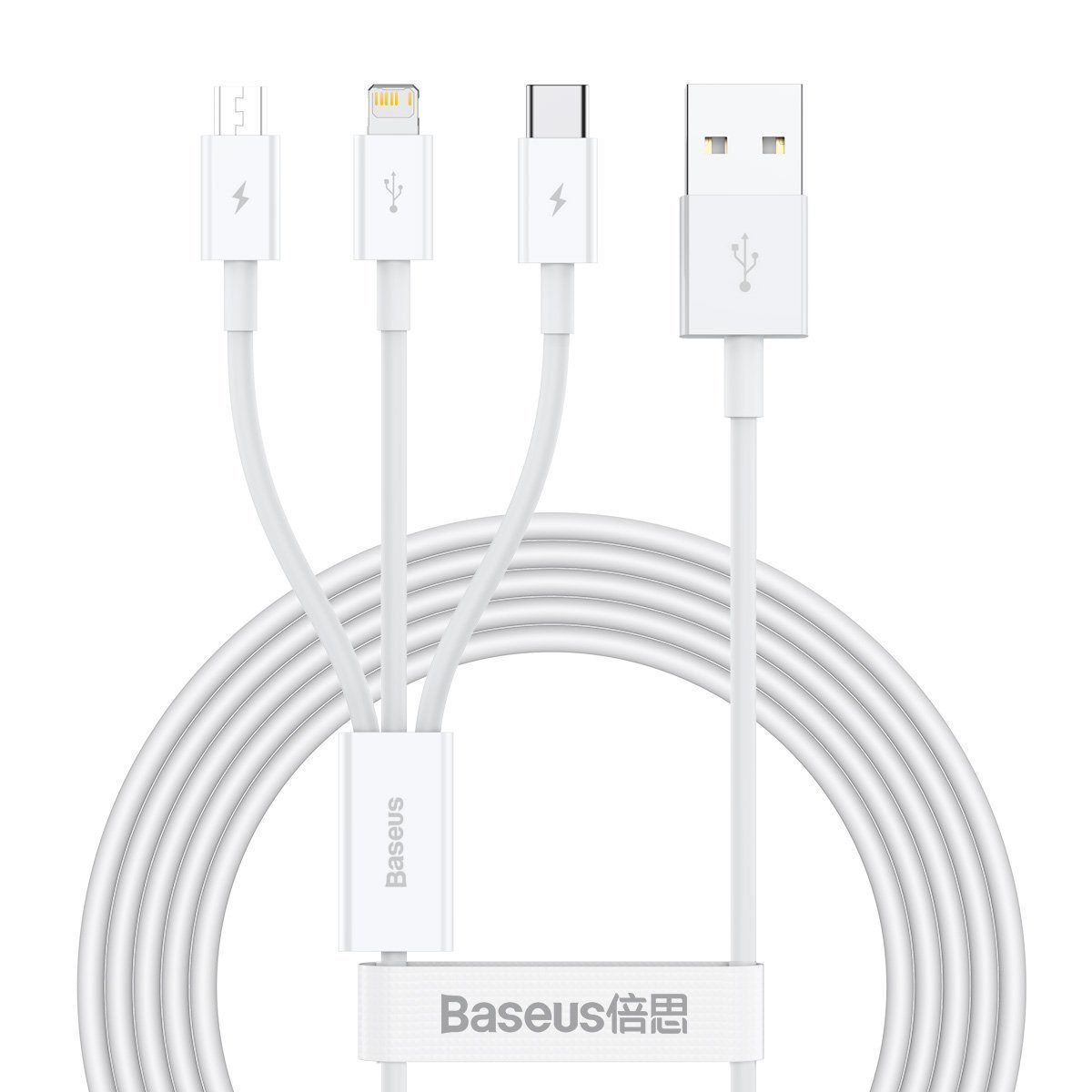 USB cable 3in1 Baseus Superior Series, USB to micro USB / USB-C / Lightning, 3.5A, 1.5m (white) - Image 2