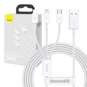 USB cable 3in1 Baseus Superior Series, USB to micro USB / USB-C / Lightning, 3.5A, 1.5m (white)