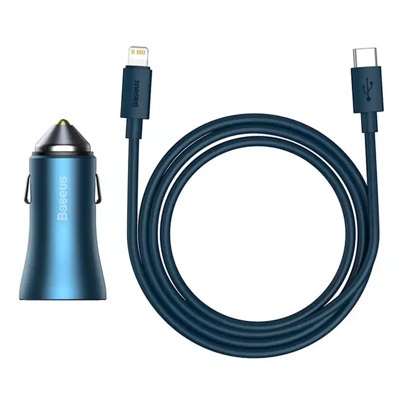 Baseus Golden Contactor Pro car charger, USB + USB-C, QC4.0+, PD, SCP, 40W (blue) + USB-C - Lightning cable 1m (blue) - Image 2