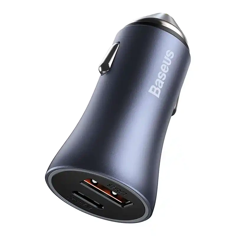 Baseus Golden Contactor Pro Car Charger USB + USB-C, QC4.0+, PD, SCP, 40W (gray) + Cable USB-C do iP 1m (black) - Image 3