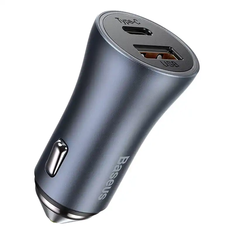 Baseus Golden Contactor Pro Car Charger USB + USB-C, QC4.0+, PD, SCP, 40W (gray) + Cable USB-C do iP 1m (black) - Image 2