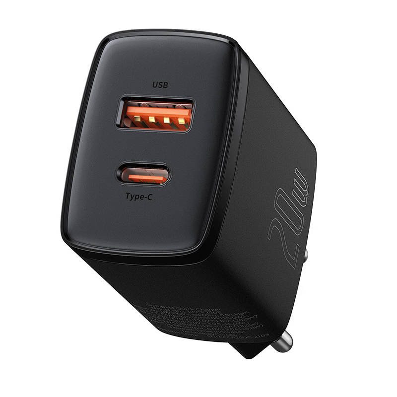 Baseus Compact Quick Charger, USB, USB-C, 20W (black) - Image 4