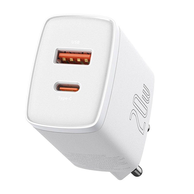 Baseus Compact Quick Charger, USB, USB-C, 20W (white) - Image 2
