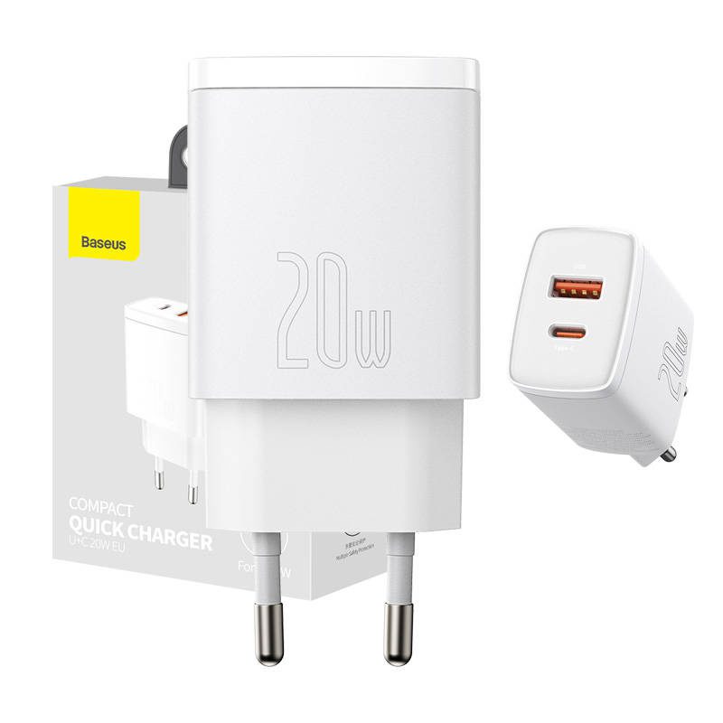 Baseus Compact Quick Charger, USB, USB-C, 20W (white)