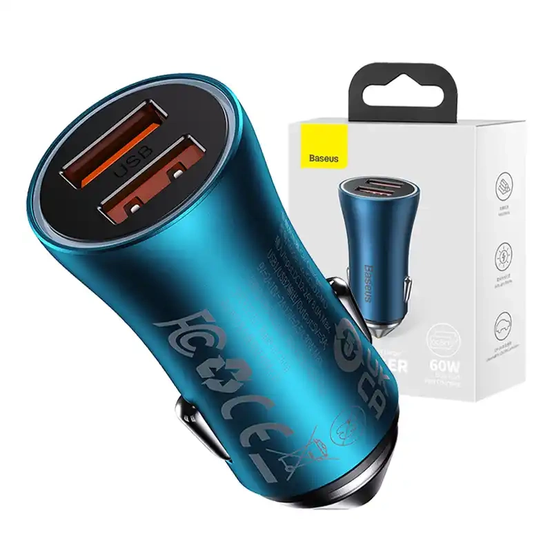Baseus Golden Contactor Max car charger, 2x USB, 60W (blue)