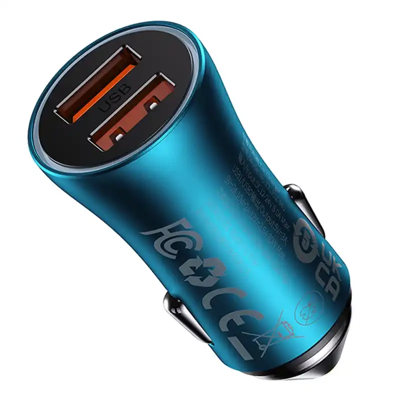 Baseus Golden Contactor Max car charger, 2x USB, 60W (blue) - Image 2