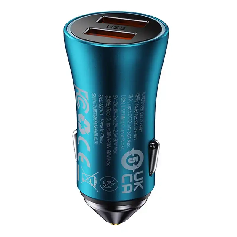 Baseus Golden Contactor Max car charger, 2x USB, 60W (blue) - Image 6