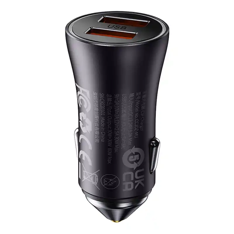 Baseus Golden Contactor Max car charger, 2x USB, 60W (gray) - Image 5