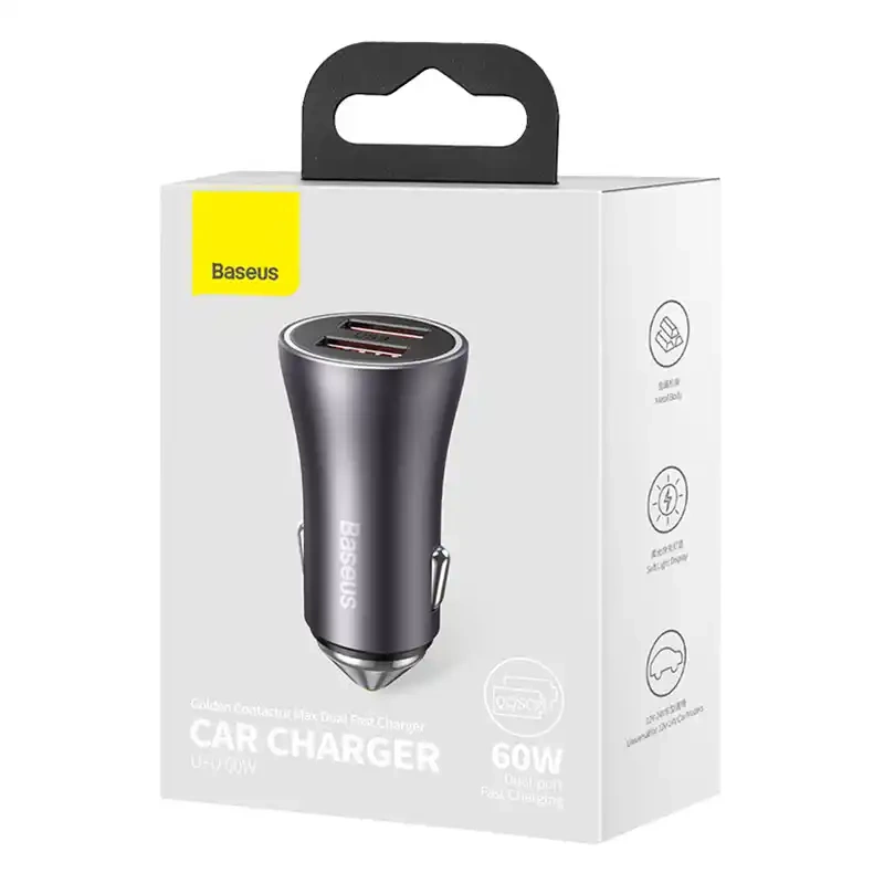 Baseus Golden Contactor Max car charger, 2x USB, 60W (gray) - Image 6