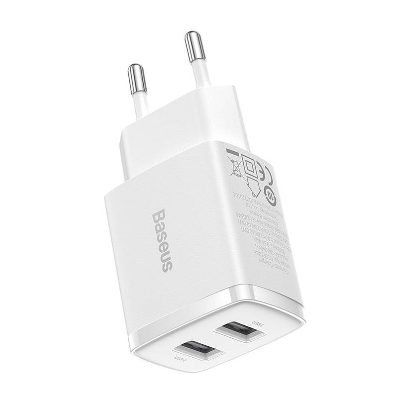 Baseus Compact Quick Charger, 2x USB, 10.5W (white) - Image 3
