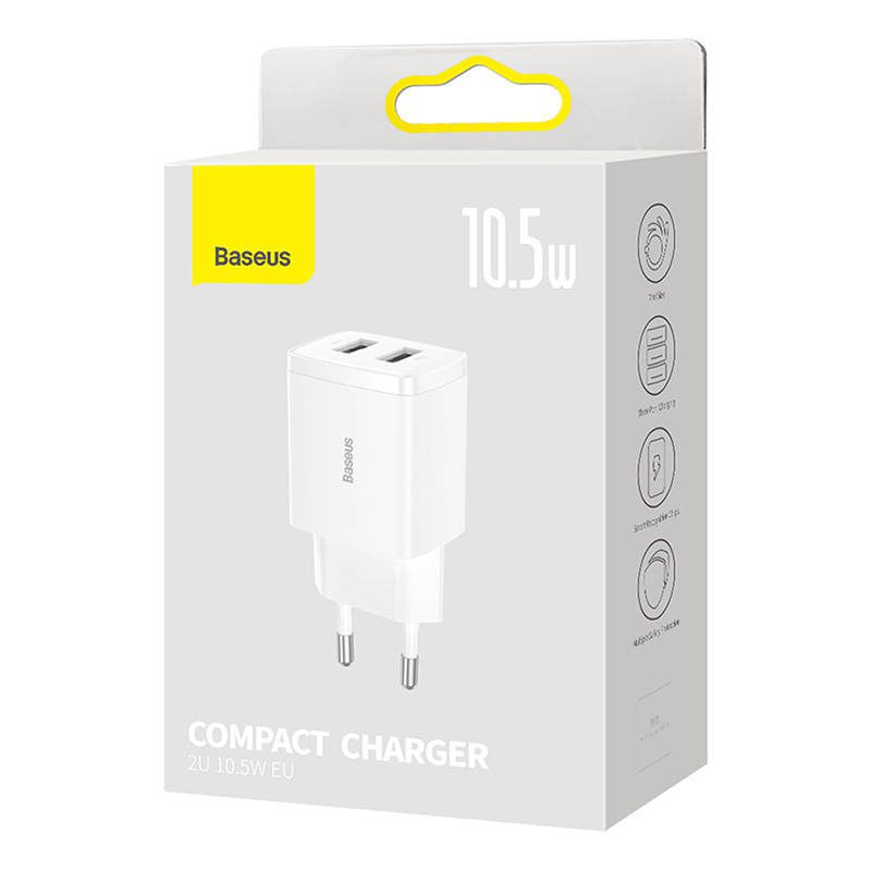 Baseus Compact Quick Charger, 2x USB, 10.5W (white) - Image 5