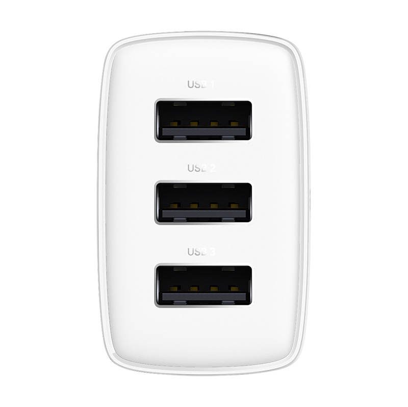 Baseus Compact Quick Charger, 3x USB, 17W (White) - Image 2