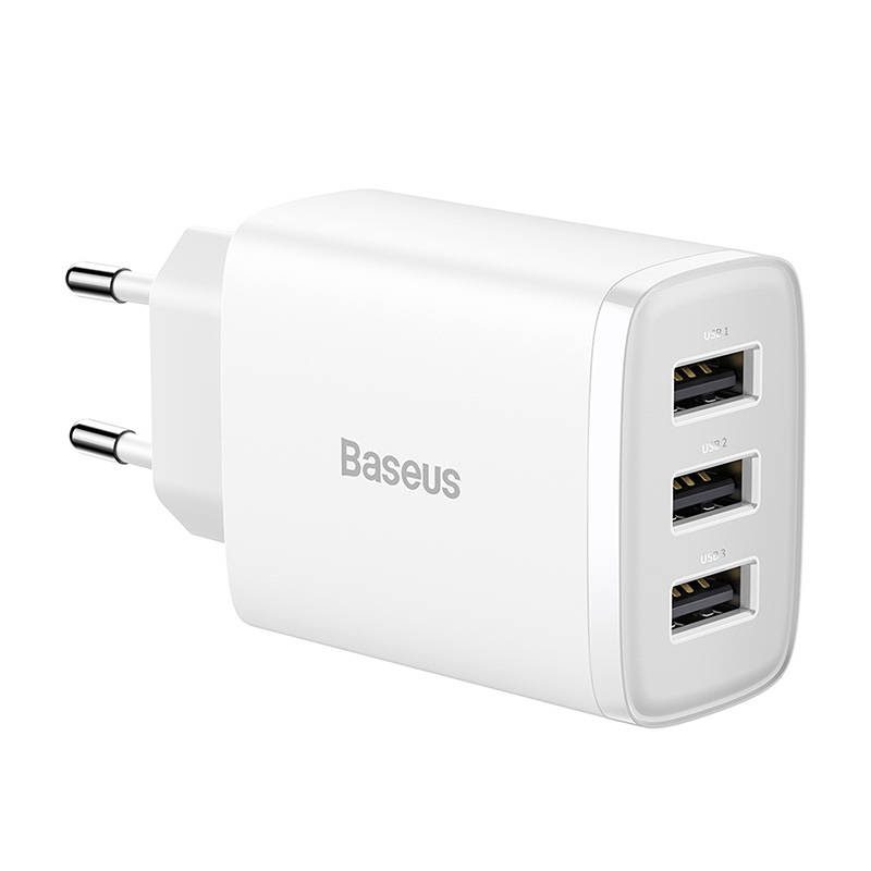 Baseus Compact Quick Charger, 3x USB, 17W (White) - Image 3
