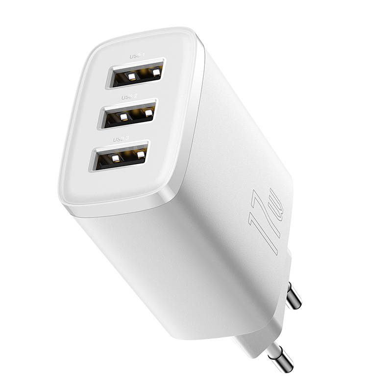 Baseus Compact Quick Charger, 3x USB, 17W (White) - Image 5