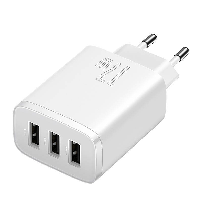 Baseus Compact Quick Charger, 3x USB, 17W (White) - Image 6