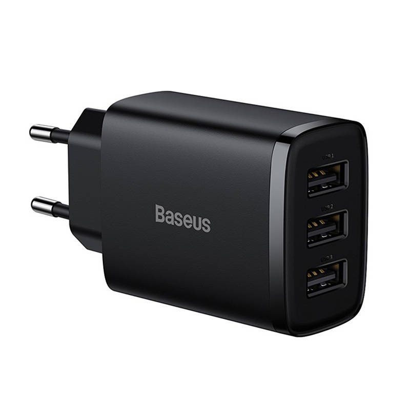 Baseus Compact Quick Charger, 3x USB, 17W (Black) - Image 2