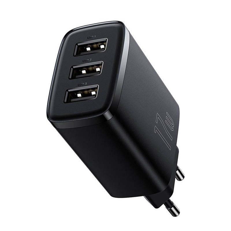 Baseus Compact Quick Charger, 3x USB, 17W (Black) - Image 5