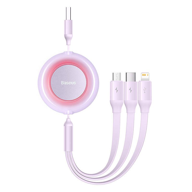 Baseus Bright Mirror 2, 3-in-1 USB 3-in-1 cable for micro USB / USB-C / Lightning 3.5A 1.1m (Purple) - Image 2