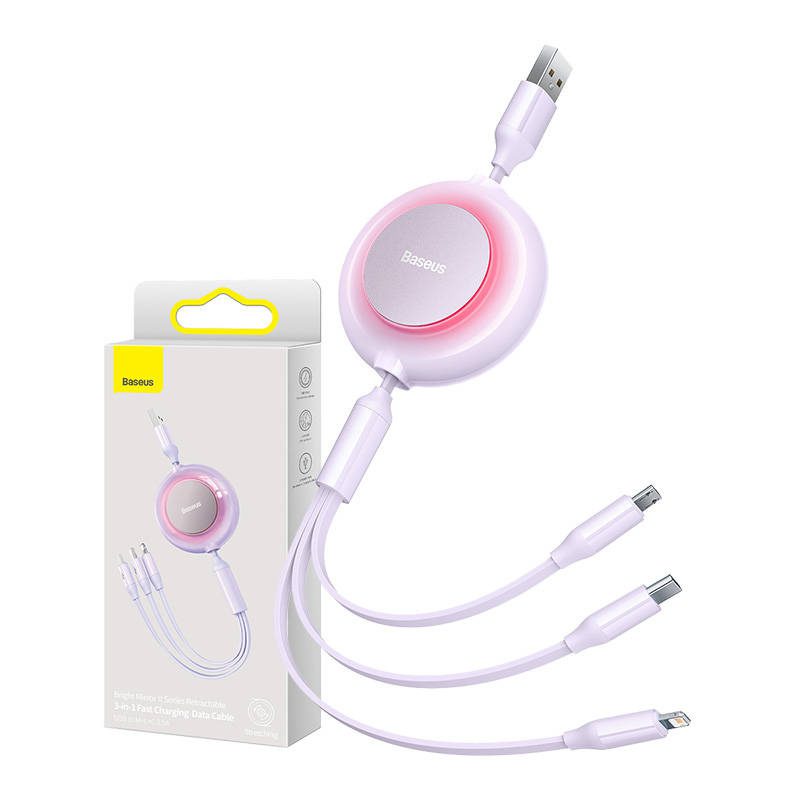 Baseus Bright Mirror 2, 3-in-1 USB 3-in-1 cable for micro USB / USB-C / Lightning 3.5A 1.1m (Purple)