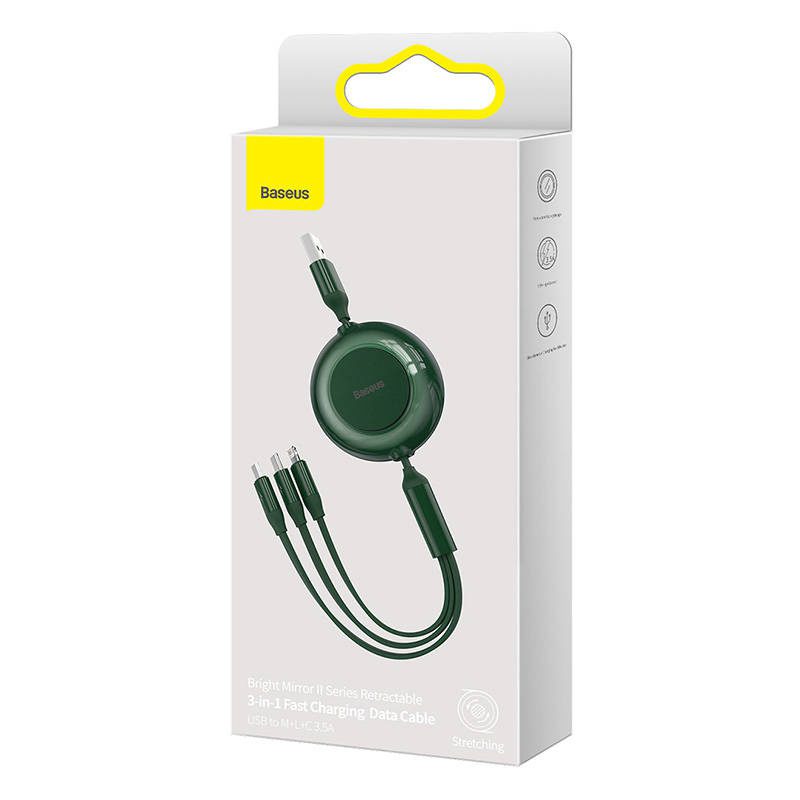Baseus Bright Mirror 2, USB 3-in-1 cable for micro USB / USB-C / Lightning 3.5A 1.1m (Green) - Image 5