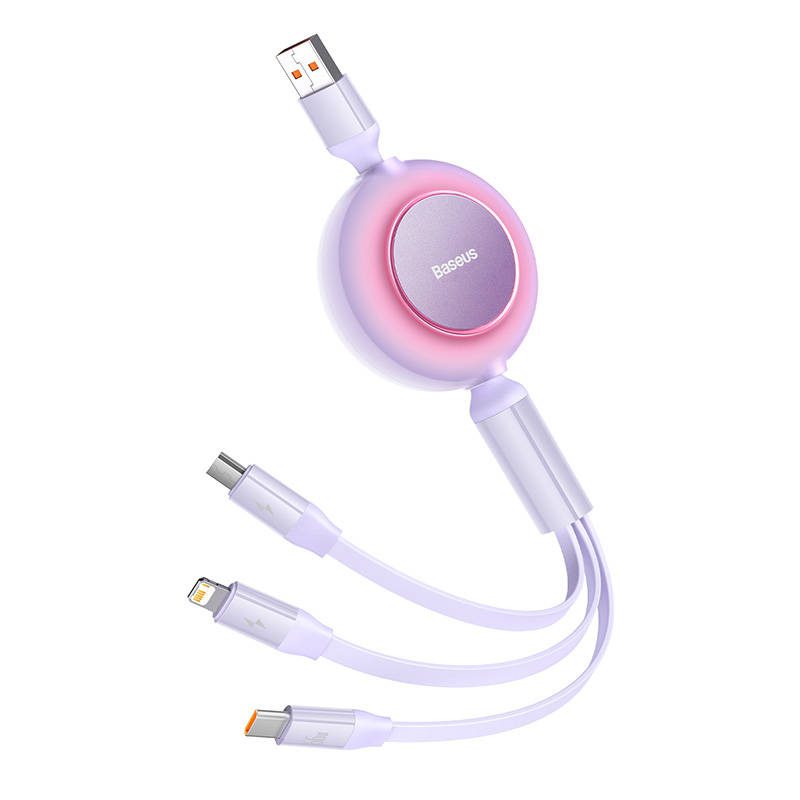 Baseus Bright Mirror 3, USB 3-in-1 cable for micro USB / USB-C / Lightning 66W / 2A 1.1m (Purple) - Image 5